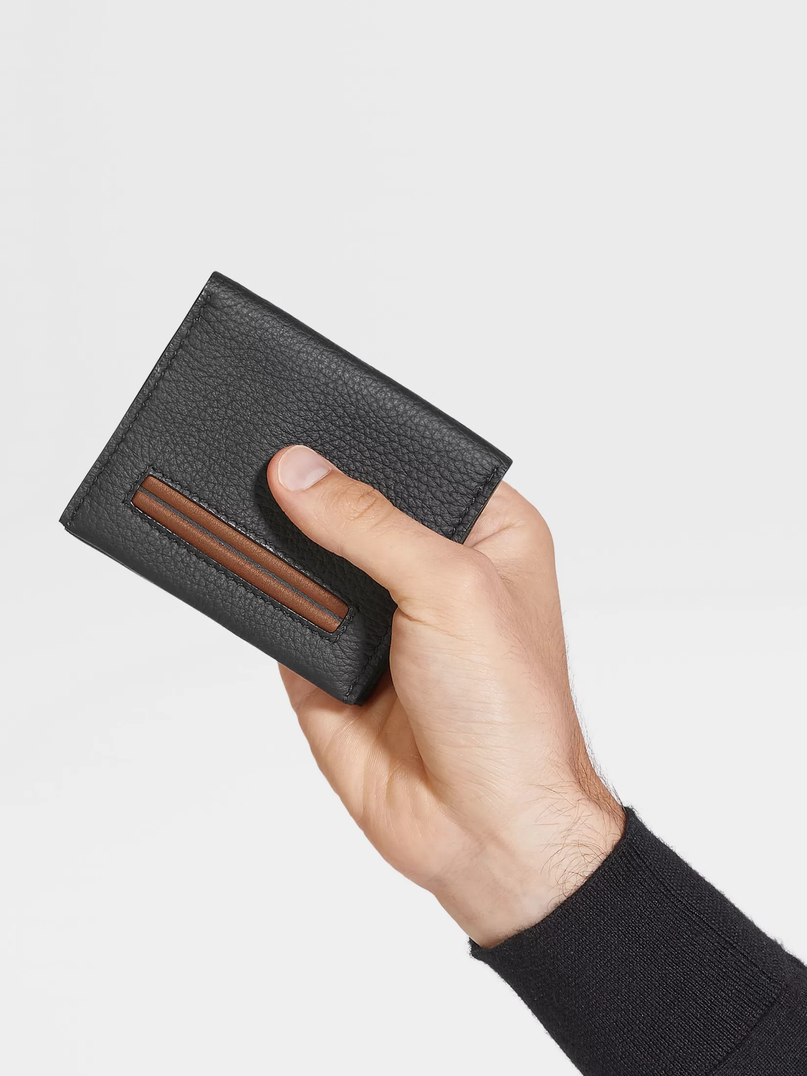 Cheap ZEGNA Tarjetero en Piel de Ciervo Color Negro