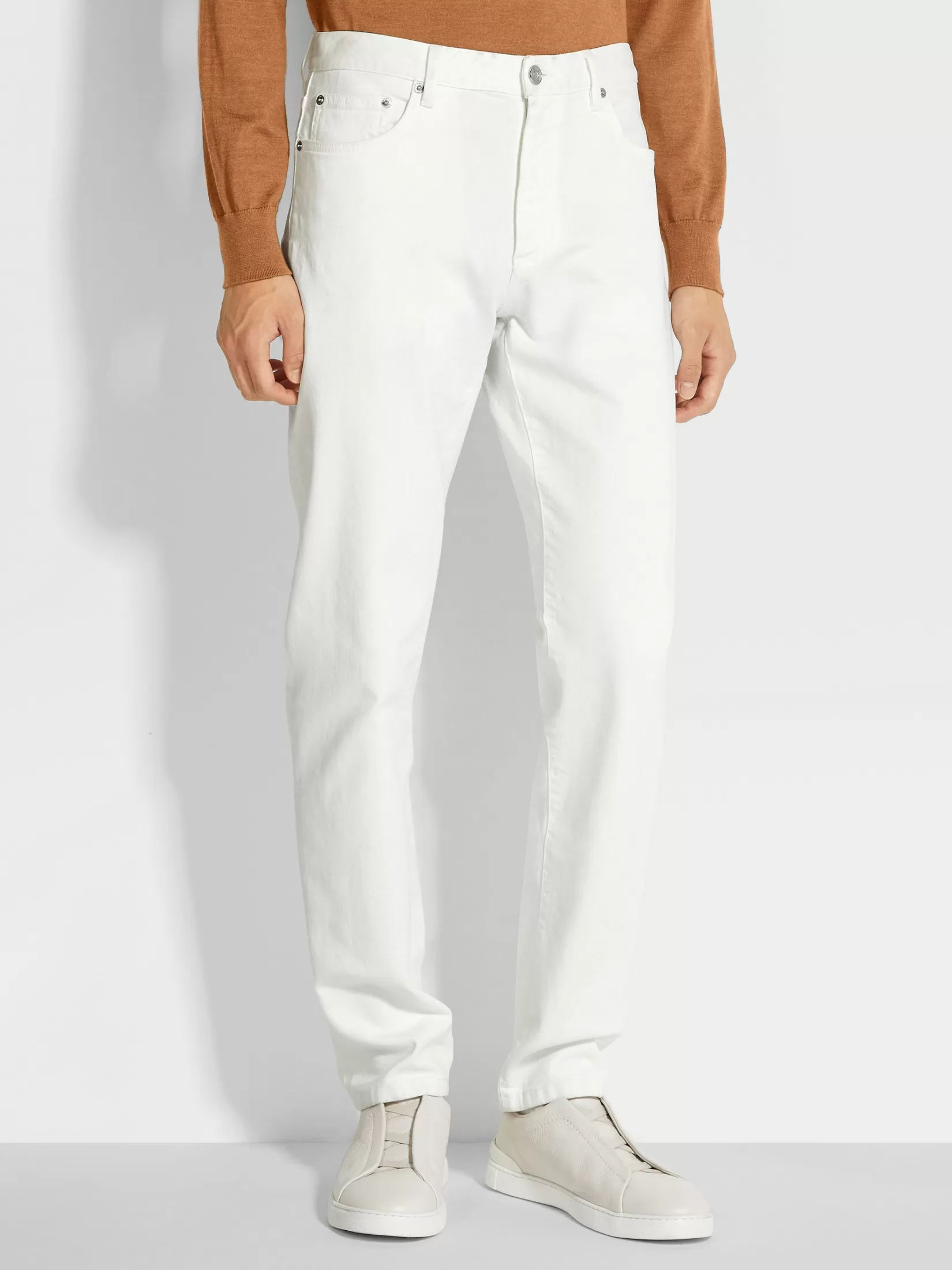 Clearance ZEGNA Vaqueros Roccia de Algodón Elástico Color Lavado Blanco