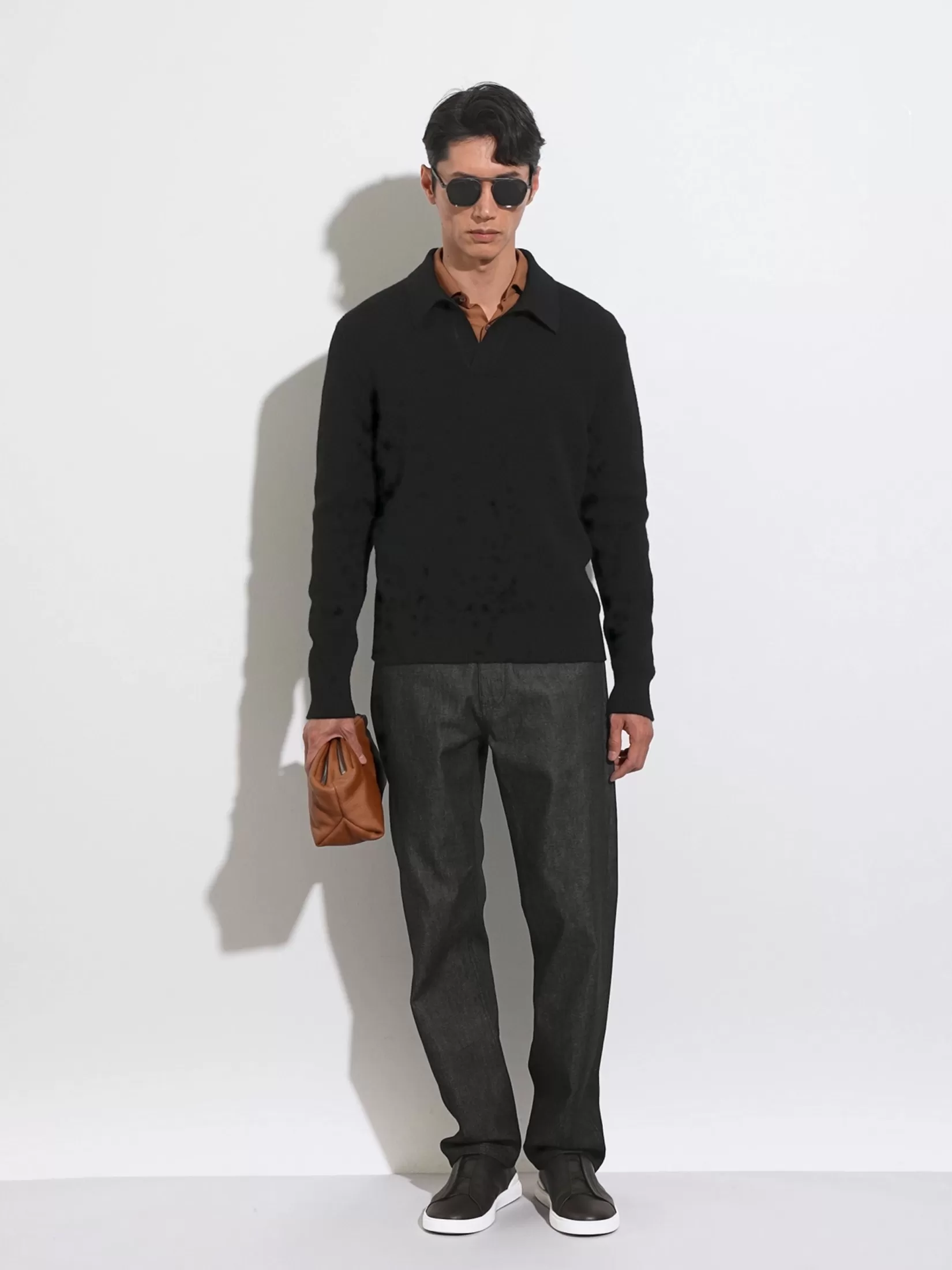 Clearance ZEGNA Vaqueros Roccia de Algodón Elástico y Cachemira Color Negro