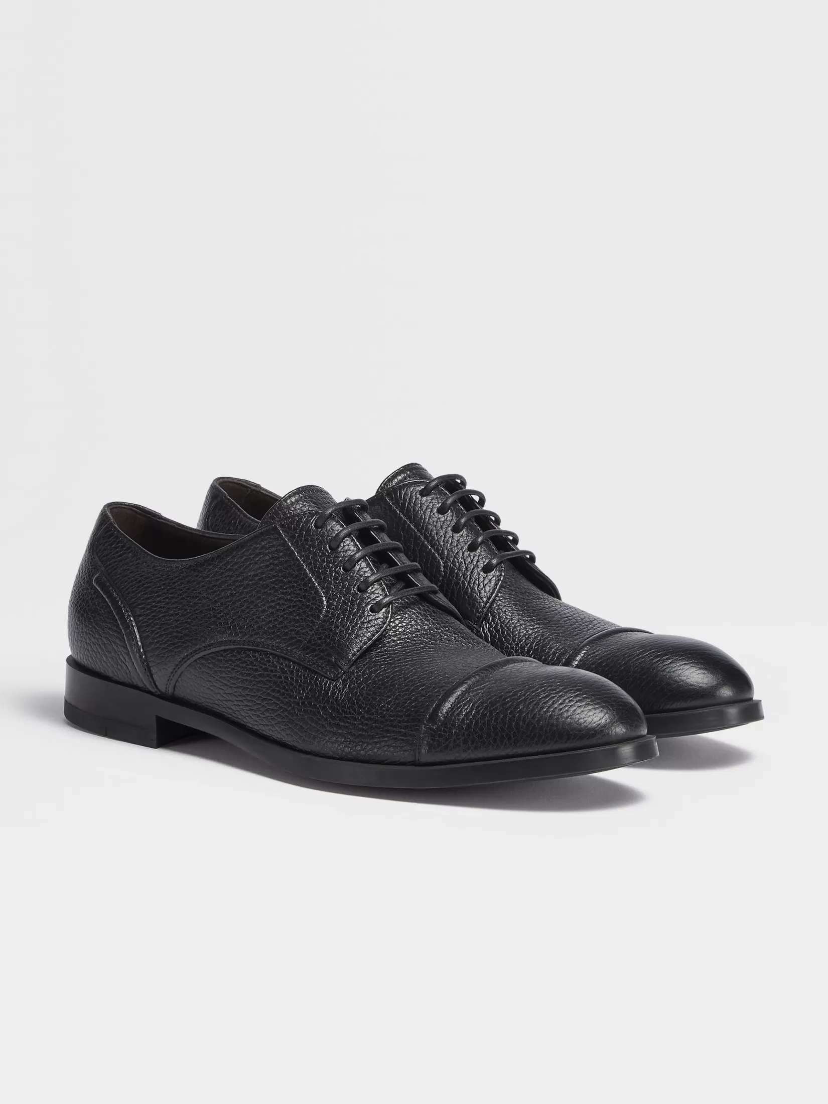 Outlet ZEGNA Zapatos Derby Siena Flex en Piel de Ciervo con Puntera Color Negro