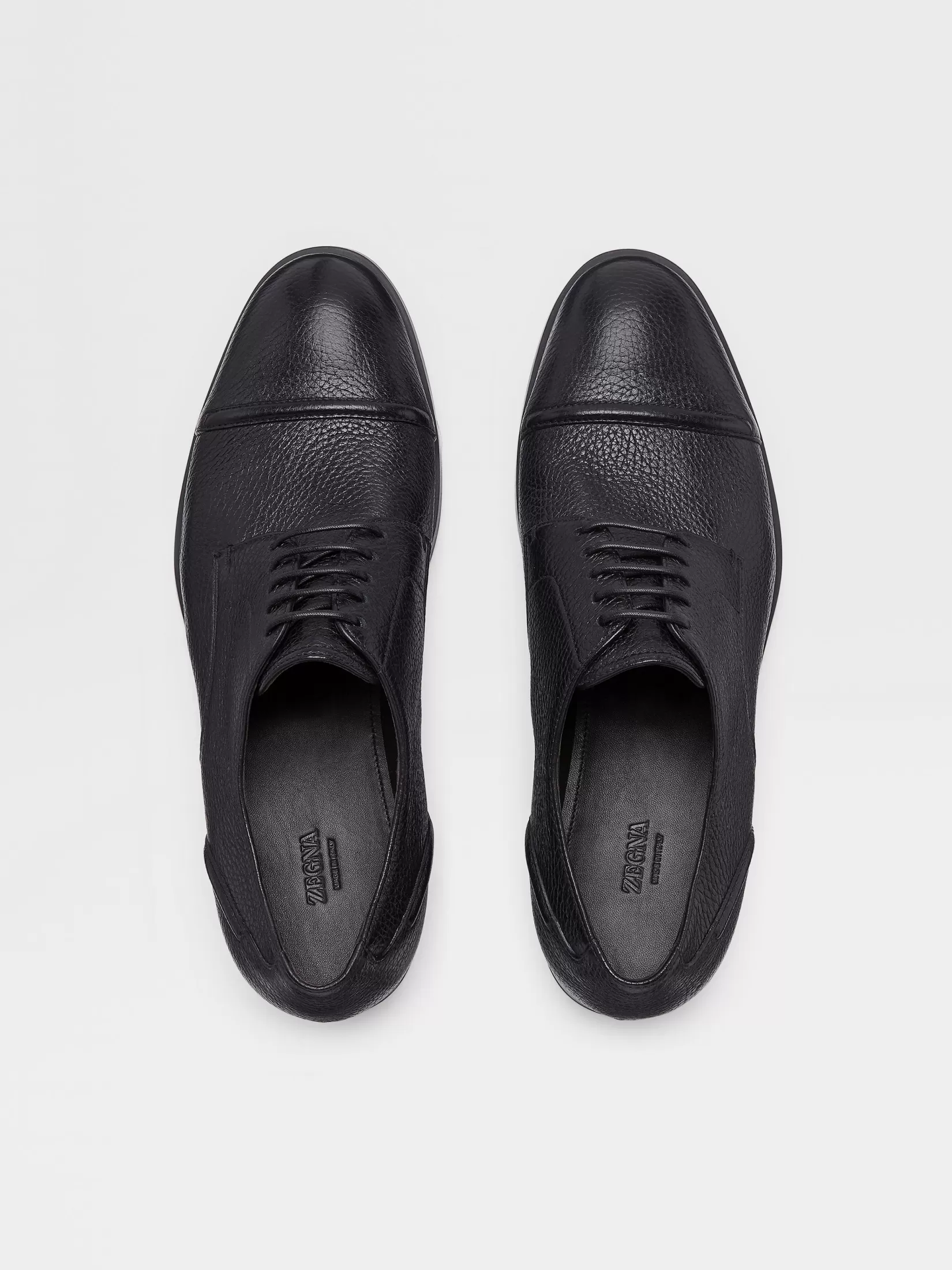 Outlet ZEGNA Zapatos Derby Siena Flex en Piel de Ciervo con Puntera Color Negro